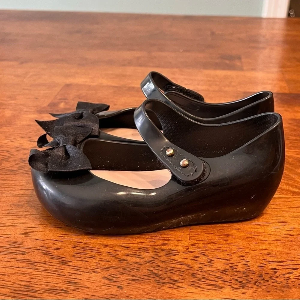 Mini Melissa girls black bow mary Jane flats size 7